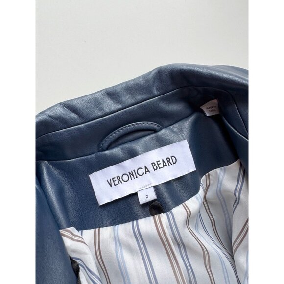 NWOT VERONICA BEARD Beacon Storm Blue Faux Leather Dickey Jacket Blazer, Size 2 - Picture 14 of 16